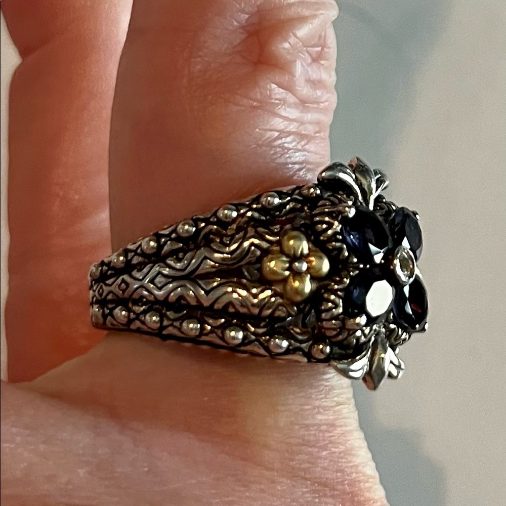 Barbara Bixby Iolite and White Topaz ring. Sterling Silver and 18k gold. - Picture 3 of 7